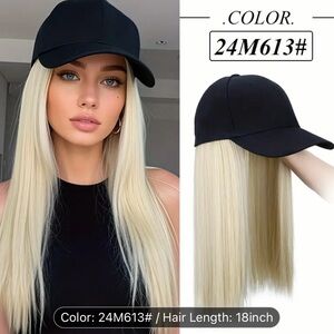 NEW - Long Straight Wig with Baseball Cap - Versatile Synthetic Hair Extension